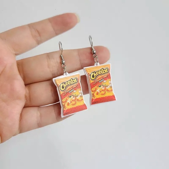 SALE! Acrylic Cheetos Earrings - Picture 2 of 2